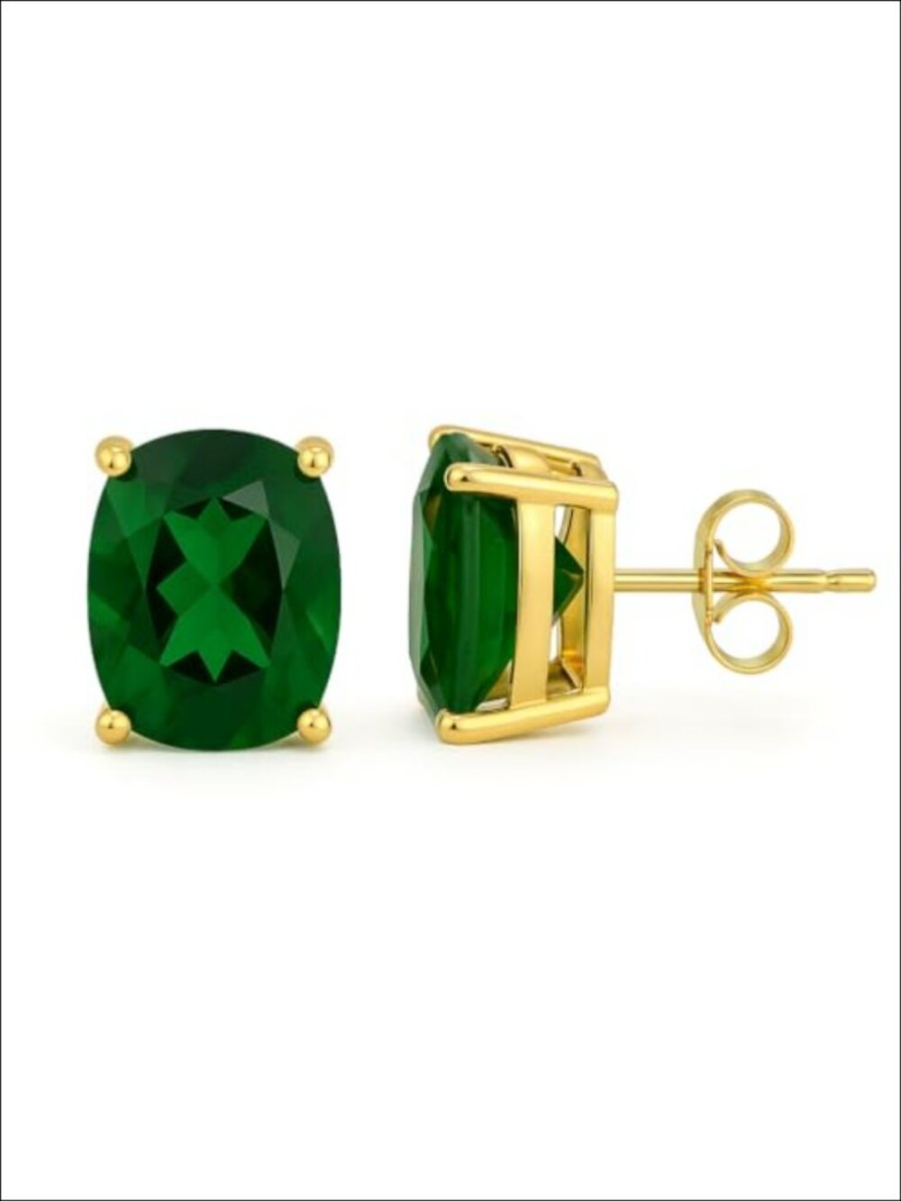 18K Gold Plated 8x10mm Princess Cut Emerald Stud Earrings Birthstone